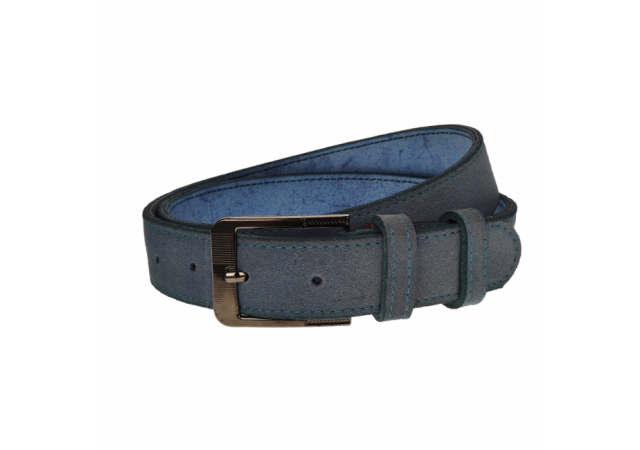 Curea barbati, casual-eleganta, din piele naturala intoarsa, latime 3.5 cm, albastru - CL007